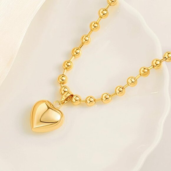 Gold Plated Heart Pendant Necklace Women Casual Elegant Gift Jewelry - Picture 7 of 7